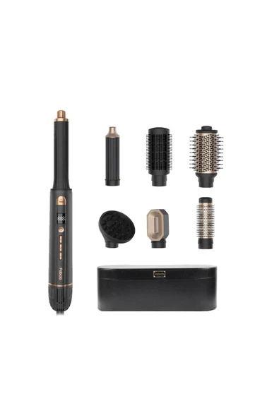 Airset 7 Başlıklı Saç Kurutma, Düzleştirici, Bukle ve Şekillendirici Set (Siyah/Gold) ürün görseli 1