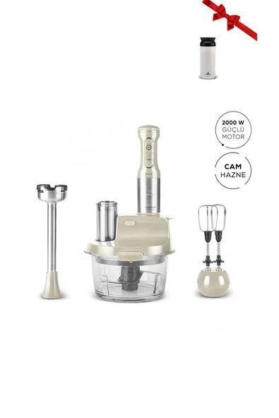 Ultrapremium 2000W Cam Hazneli Mutfak Robotu Soft Cream - Inox Termos Hediyeli ürün görseli 1