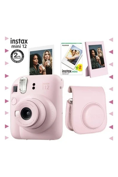 Fujifilm Instax Mini 12 Pembe Fotoğraf Makinesi-20'li Film-Çerçeve ve Deri Kılıf Seti ürün görseli 1