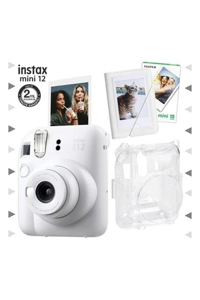 Instax Mini 12 Beyaz Fotoğraf Makinesi-10'lu Film-Mini Albüm ve Şeffaf Kılıf Seti ürün görseli 1