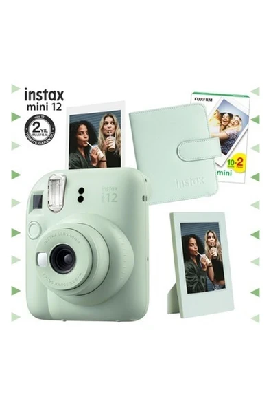 Fujifilm Instax Mini 12 Yeşil Fotoğraf Makinesi-20'li Film-Çerçeve ve Kare Albüm Seti ürün görseli 1