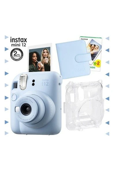Fujifilm Instax Mini 12 Mavi Fotoğraf Makinesi-20'lu Film-Kare Albüm ve Şeffaf Kılıf Seti ürün görseli 1