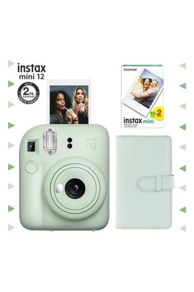 Fujifilm Instax Mini 12 Yeşil Fotoğraf Makinesi-20'li Film ve Laporta Albüm Seti ürün görseli 1