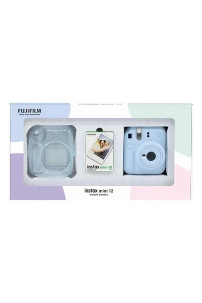 Fujifilm Instax Mini 12 Mavi Fotoğraf Makinesi 10'lu Film ve Pleksi Kılıf Bundle Box ürün görseli 1
