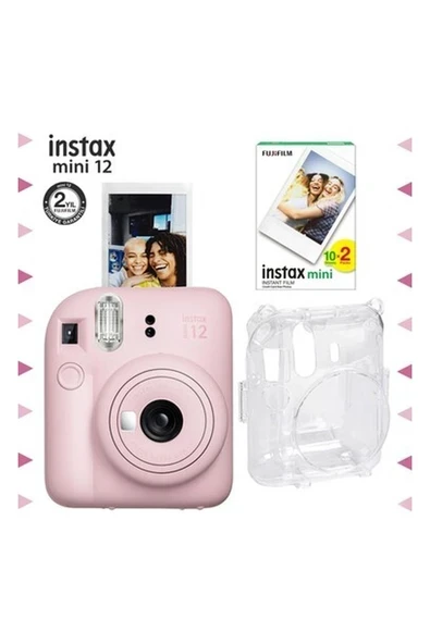 Instax Mini 12 Pembe Fotoğraf Makinesi-20'li Film ve Şeffaf Kılıf Seti ürün görseli 1