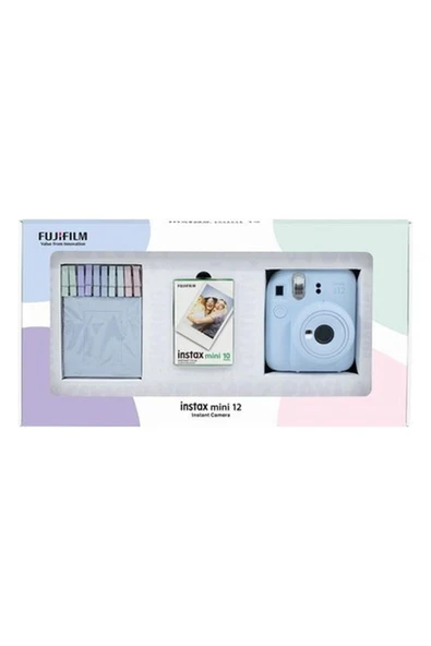 Fujifilm Instax Mini 12 Mavi Fotoğraf Makinesi 10'lu Film ve Mandal Bundle Box ürün görseli 1