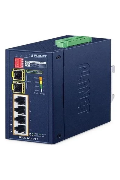Planet Industrial 4-Port 10/100TX 802.3AT Poe + 2-Port 1000X Sfp Ring Ethernet Switch ürün görseli 1