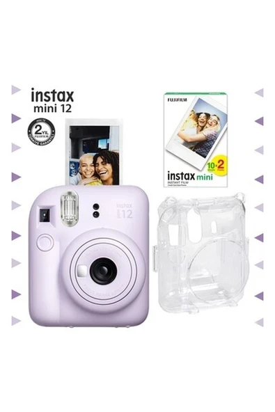 Instax Mini 12 Lila Fotoğraf Makinesi-20'li Film ve Şeffaf Kılıf Seti ürün görseli 1