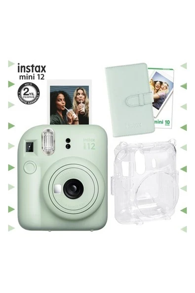 Fujifilm Instax Mini 12 Yeşil Fotoğraf Makinesi-10'lu Film-Laporta Albüm ve Şeffaf Kılıf Seti ürün görseli 1