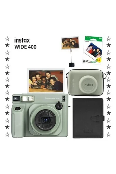 Instax Wide 400 Yeşil Fotoğraf Makinesi 20'li Film Eva Çanta Kıskaç ve Deri Albüm Hediye Seti ürün görseli 1