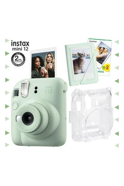 Instax Mini 12 Yeşil Fotoğraf Makinesi-20'li Film-Mini Albüm ve Şeffaf Kılıf Seti ürün görseli 1