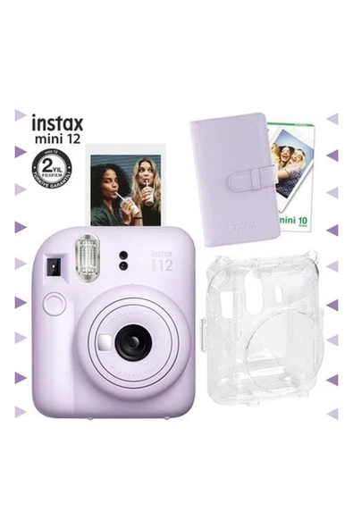 Instax Mini 12 Lila Fotoğraf Makinesi-10'lu Film-Laporta Albüm ve Şeffaf Kılıf Seti ürün görseli 1