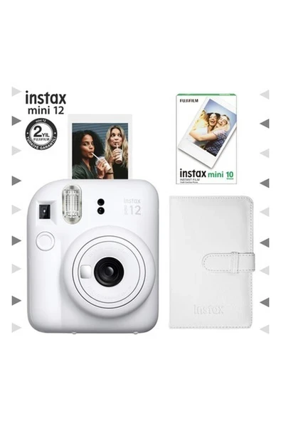 Instax Mini 12 Beyaz Fotoğraf Makinesi-10'lu Film ve Laporta Albüm SETI-FOTSI198-S3-10-LA ürün görseli 1