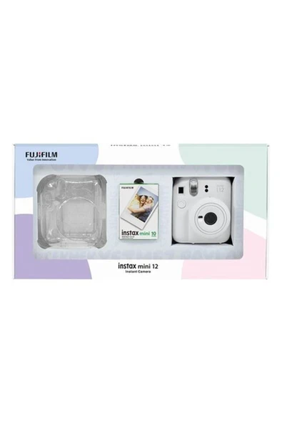 Fujifilm Instax Mini 12 Beyaz Fotoğraf Makinesi 10'lu Film ve Pleksi Kılıf Bundle Box ürün görseli 1