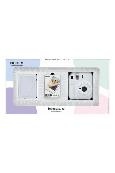 Fujifilm Instax Mini 12 Beyaz Fotoğraf Makinesi 10'lu Film ve 28'li Mini Albüm Bundle Box ürün görseli 1