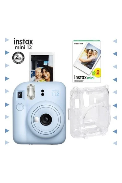 Instax Mini 12 Mavi Fotoğraf Makinesi-20'li Film ve Şeffaf Kılıf Seti ürün görseli 1