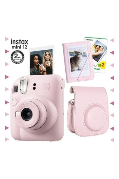 Fujifilm Instax Mini 12 Pembe Fotoğraf Makinesi-20'lu Film-Mini Albüm ve Deri Kılıf Seti ürün görseli 1
