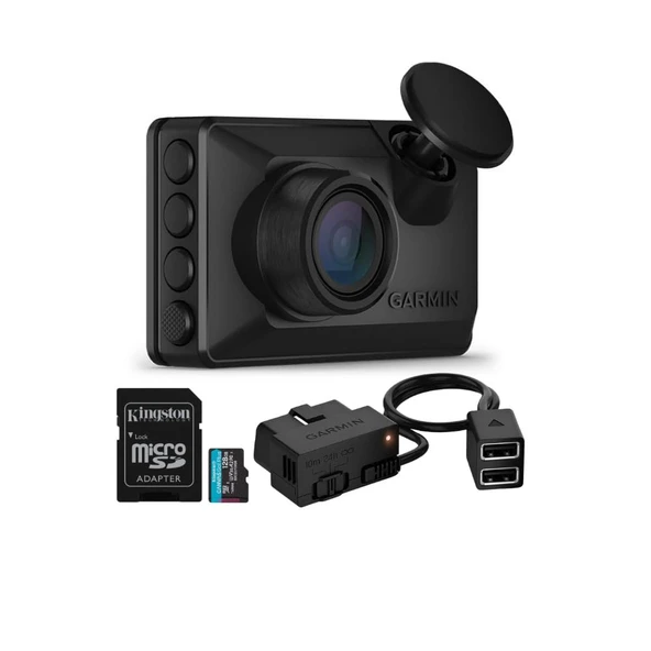 Garmin Dash Cam X110 Compact 1080p Camera with 140-Degree Field of View and Voice Control (Black) Sche with Garmin Constant Power Cable for Dash Cams (Black) and 128GB Memory Card (3 Elements) ürün görseli 1