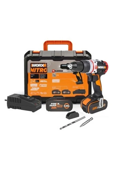 Worx WX354.4 20VOLT/4.0AH Li-Ion Çift Akülü Kömürsüz Profesyonel Şarjlı Darbeli Matkap ürün görseli 1