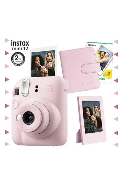 Fujifilm Instax Mini 12 Pembe Fotoğraf Makinesi-20'li Film-Çerçeve ve Kare Albüm Seti ürün görseli 1