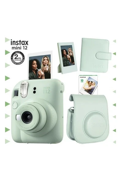 Fujifilm Instax Mini 12 Yeşil Fotoğraf Makinesi-10'lu Film-Çerçeve-Kare Albüm ve Deri Kılıf Seti ürün görseli 1