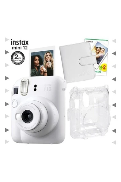 Fujifilm Instax Mini 12 Beyaz Fotoğraf Makinesi-20'lu Film-Kare Albüm ve Şeffaf Kılıf Seti ürün görseli 1