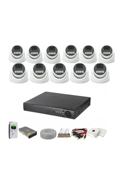 11'li Dome Kamera Seti 2mp 3.6mm Full Color Serisi ürün görseli 1