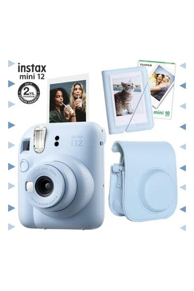 Fujifilm Instax Mini 12 Mavi Fotoğraf Makinesi-10'lu Film-Mini Albüm ve Deri Kılıf Seti ürün görseli 1