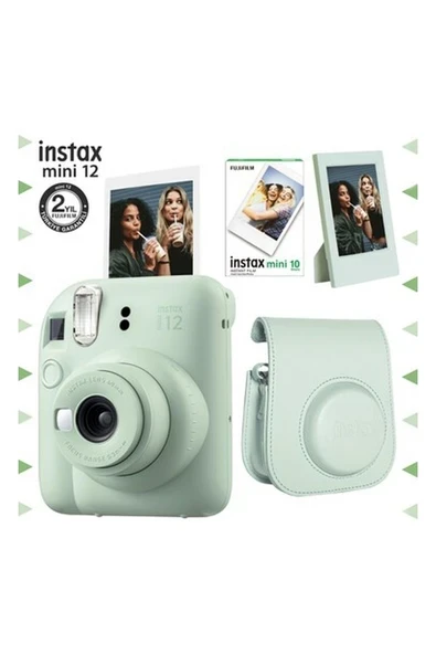 Fujifilm Instax Mini 12 Yeşil Fotoğraf Makinesi-10'lu Film-Çerçeve ve Deri Kılıf Seti ürün görseli 1