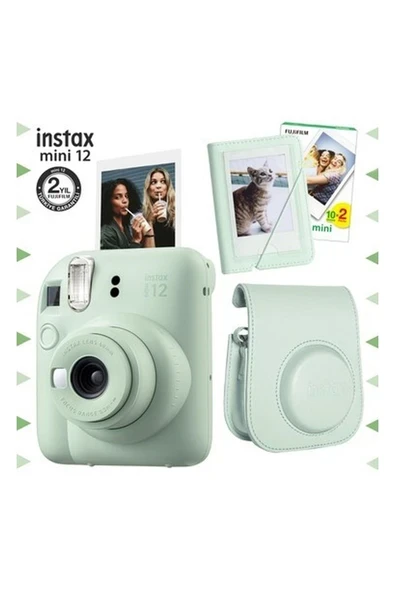 Fujifilm Instax Mini 12 Yeşil Fotoğraf Makinesi-20'lu Film-Mini Albüm ve Deri Kılıf SETI-FOTSI197-S4-20-MA-DK ürün görseli 1