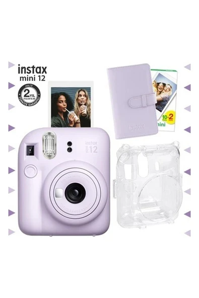 Instax Mini 12 Lila Fotoğraf Makinesi-20'lu Film-Laporta Albüm ve Şeffaf Kılıf Seti ürün görseli 1