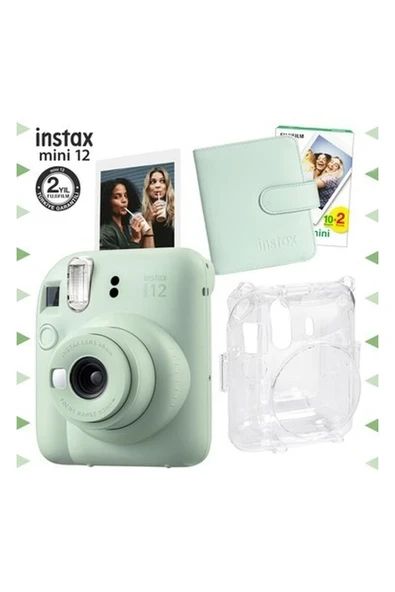 Fujifilm Instax Mini 12 Yeşil Fotoğraf Makinesi-20'lu Film-Kare Albüm ve Şeffaf Kılıf Seti ürün görseli 1