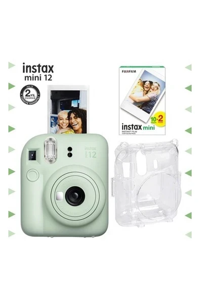 Instax Mini 12 Yeşil Fotoğraf Makinesi-20'li Film ve Şeffaf Kılıf Seti ürün görseli 1