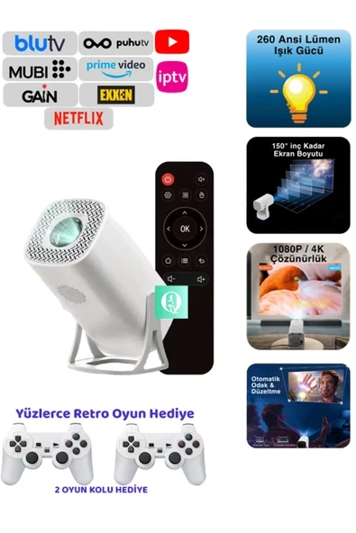 Yüksek parlaklık 4K projeksiyon cihazı, 3D oyun, Android, hediye kol, net görüntü ürün görseli 1