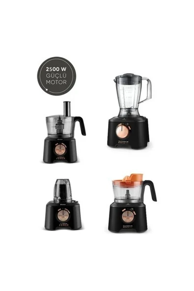 Premium Blender Hamur Yoğurma ve Smothe 11 In 1 Mutfak Robotu Black Copper 2500W ürün görseli 1