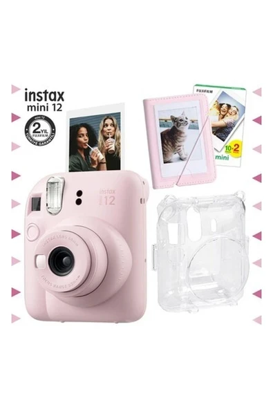 Instax Mini 12 Pembe Fotoğraf Makinesi-20'li Film-Mini Albüm ve Şeffaf Kılıf Seti ürün görseli 1