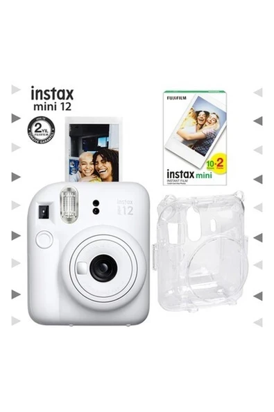 Instax Mini 12 Beyaz Fotoğraf Makinesi-20'li Film ve Şeffaf Kılıf Seti ürün görseli 1