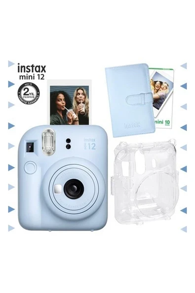 Instax Mini 12 Mavi Fotoğraf Makinesi-10'lu Film-Laporta Albüm ve Şeffaf Kılıf Seti ürün görseli 1