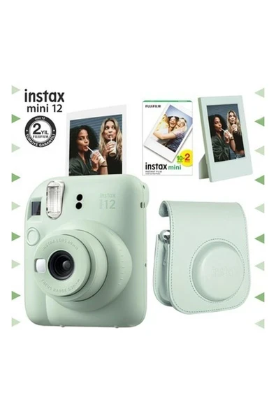 Fujifilm Instax Mini 12 Yeşil Fotoğraf Makinesi-20'li Film-Çerçeve ve Deri Kılıf Seti ürün görseli 1