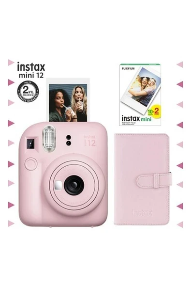 Instax Mini 12 Pembe Fotoğraf Makinesi-20'li Film ve Laporta Albüm Seti ürün görseli 1