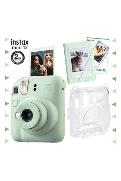 Instax Mini 12 Yeşil Fotoğraf Makinesi-10'lu Film-Mini Albüm ve Şeffaf Kılıf Seti ürün görseli 1