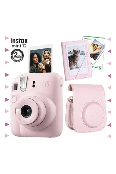 Fujifilm Instax Mini 12 Pembe Fotoğraf Makinesi-10'lu Film-Mini Albüm ve Deri Kılıf Seti ürün görseli 1