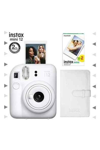 Instax Mini 12 Beyaz Fotoğraf Makinesi-20'li Film ve Laporta Albüm SETI-FOTSI198-S3-20-LA ürün görseli 1