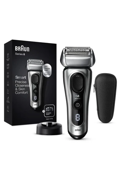 Braun Series 8 8417 Islak & Kuru Şarjlı Tıraş Makinesi + Şarj Standı + Seyahat Çantası ürün görseli 1