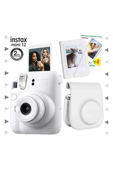 Instax Mini 12 Beyaz Fotoğraf Makinesi-20'lu Film-Mini Albüm ve Deri Kılıf Seti ürün görseli 1
