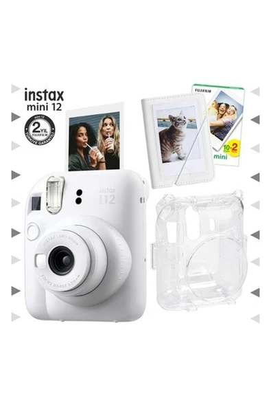 Instax Mini 12 Beyaz Fotoğraf Makinesi-20'li Film-Mini Albüm ve Şeffaf Kılıf Seti ürün görseli 1