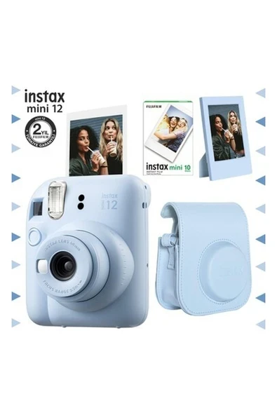 Fujifilm Instax Mini 12 Mavi Fotoğraf Makinesi-10'lu Film-Çerçeve ve Deri Kılıf Seti ürün görseli 1