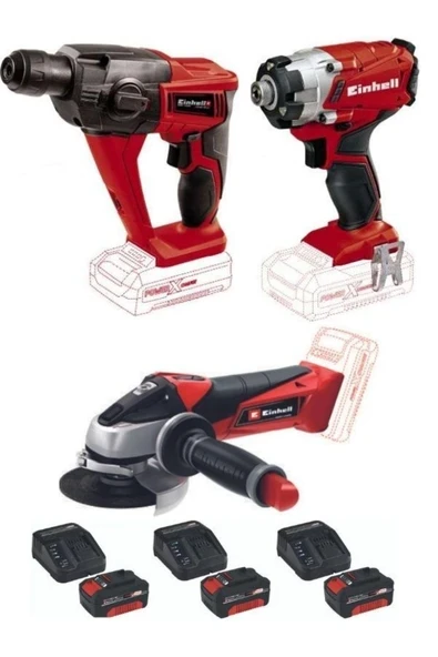 Einhell Te-Hd 18 Li Matkap Vidalama Te-Cı 18/1 Vidalama Te-Ag 18/115 Avuç Taşlama 3X4.0AH Akülü Set ürün görseli 1