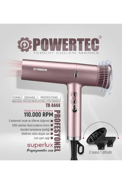 TR-4444 Süperlux Ionıc Supersonic Saç Kurutma ve Fön Makinesi Rose ürün görseli 1