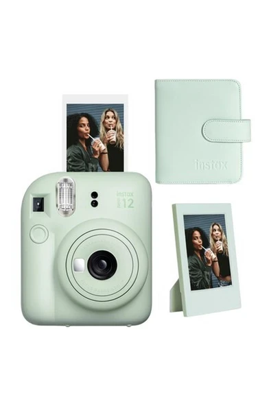 Fujifilm Instax Mini 12 Yeşil Fotoğraf Makinesi-Çerçeve ve 64'lü Kare Albüm Seti ürün görseli 1